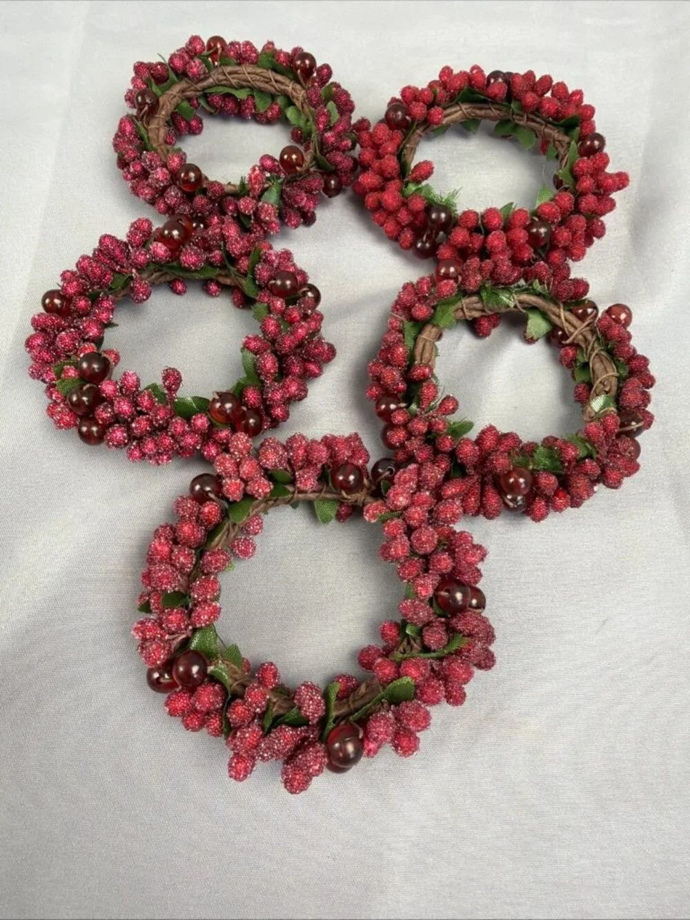 Pier One Set 10 Napkin Rings Red Sugared Cranberry Holiday Christmas Candle Ring